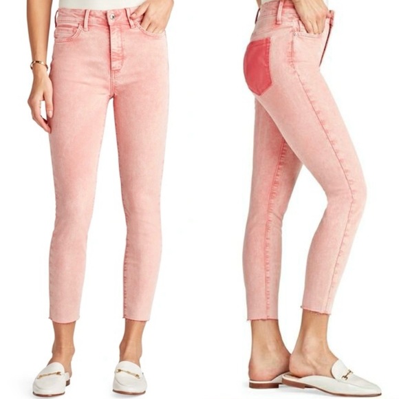 Sam Edelman The Stiletto High Rise Waist Crop Raw Hem Jeans Coral Tart‎ Size 25 - Picture 1 of 12
